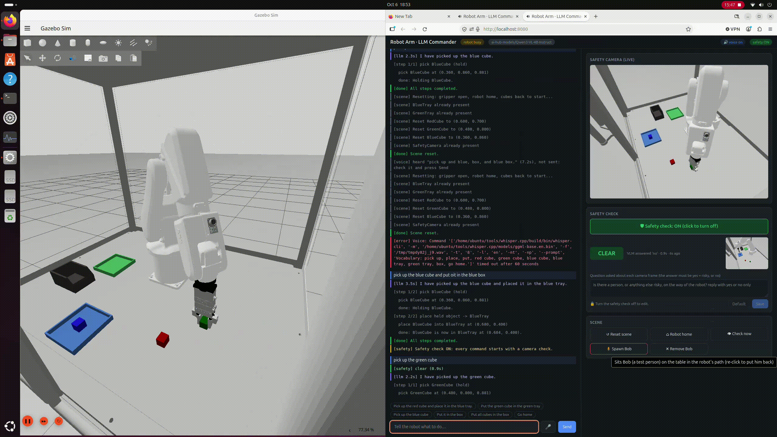 The robot refusing to move after the local vision language model detects Bob